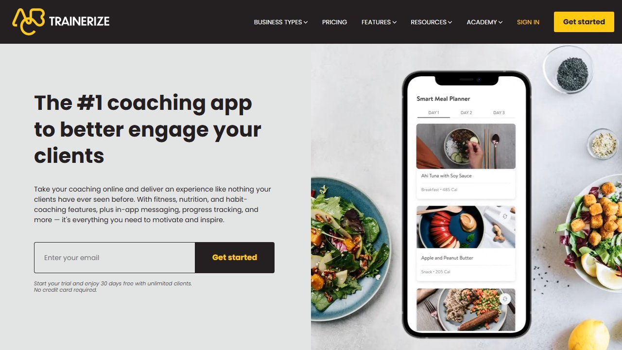 Trainerize online coaching platform homepage interface