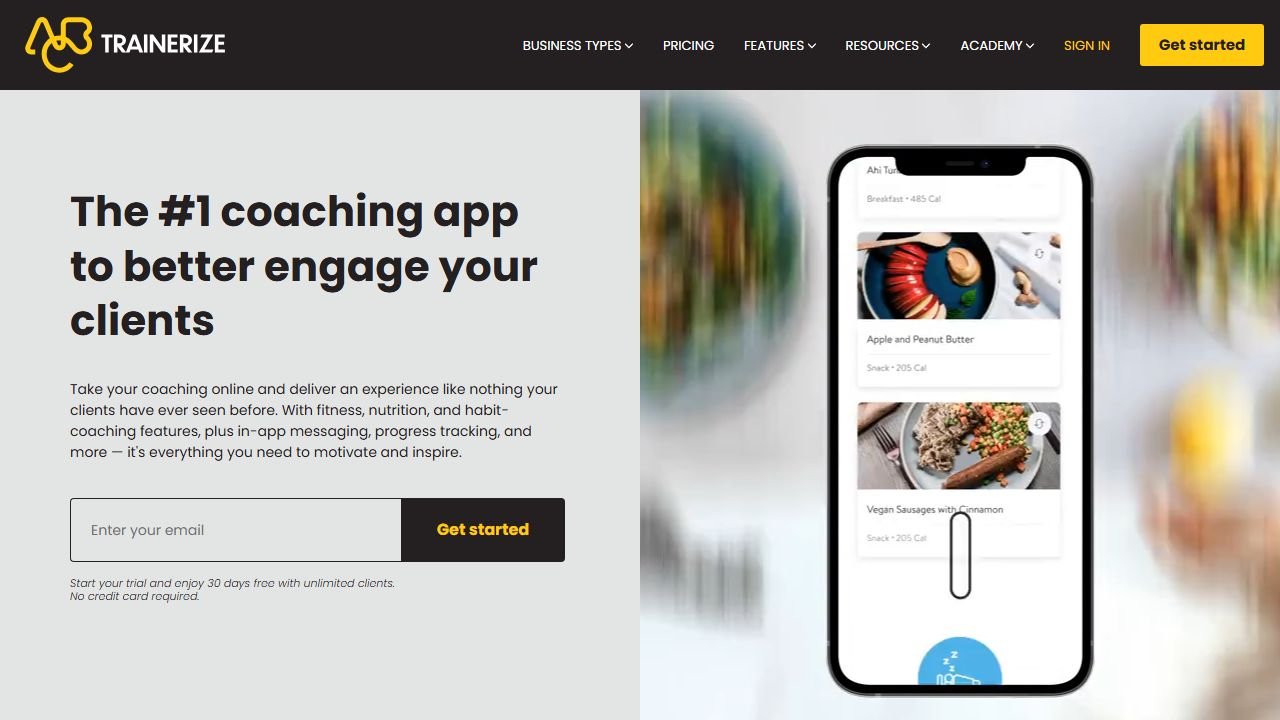 Trainerize homepage in 2026
