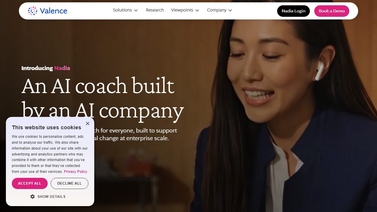 Valence homepage and interface