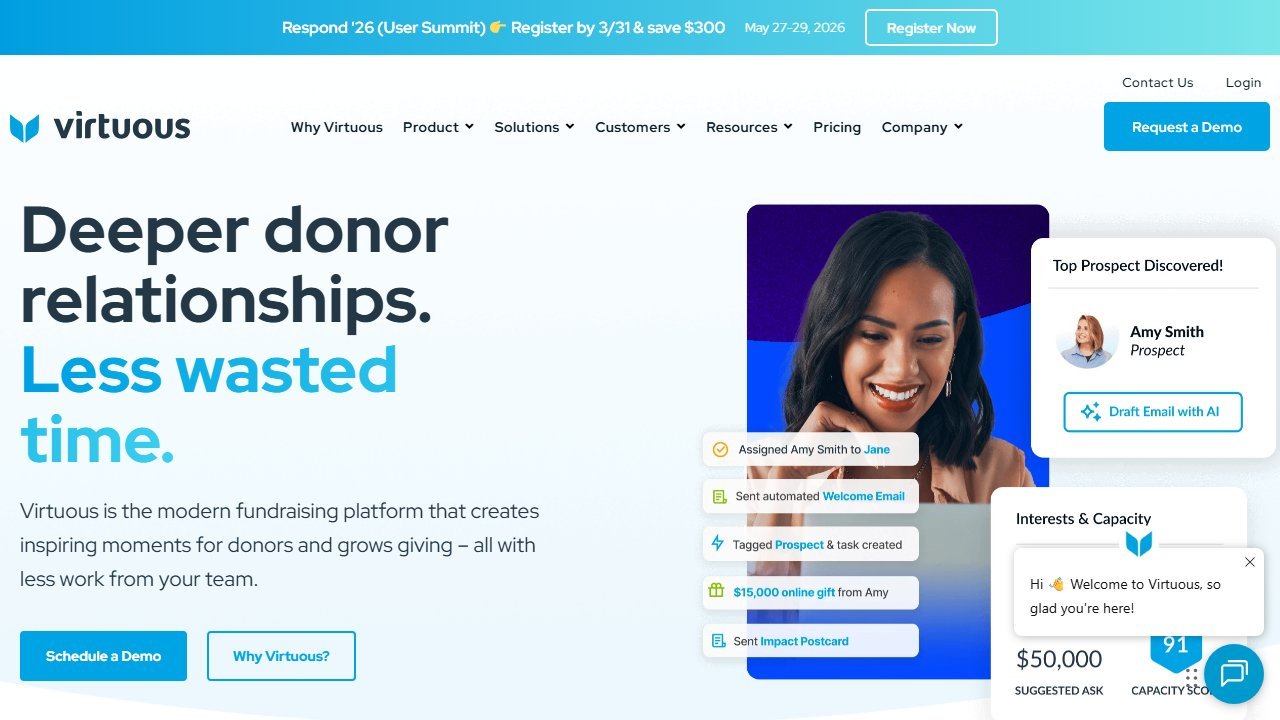 Virtuous CRM homepage and interface