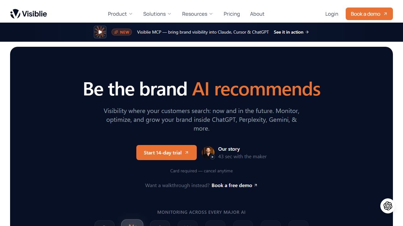 Visiblie homepage and interface