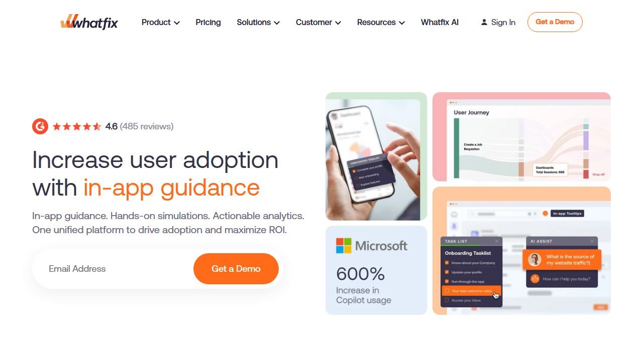 Whatfix Mirror homepage in 2026
