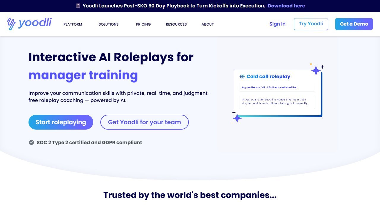 Yoodli homepage and interface (2026)