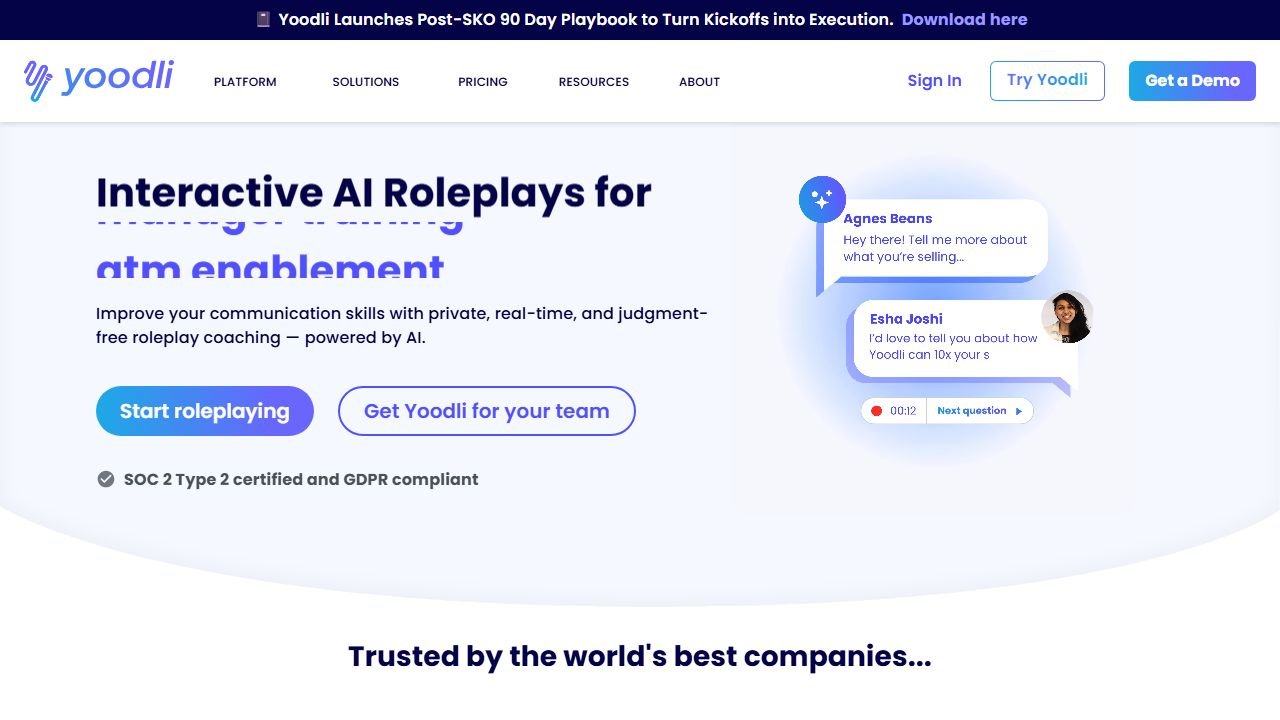 Yoodli homepage in 2026