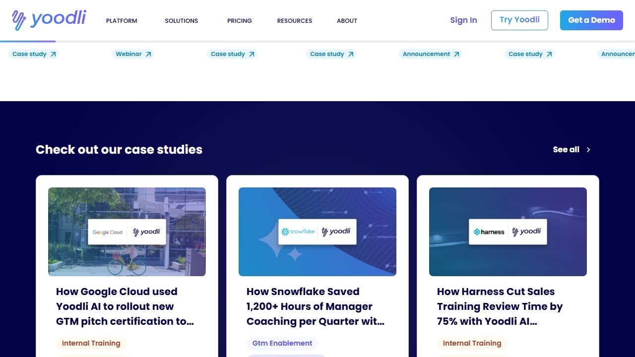 Yoodli features section in 2026