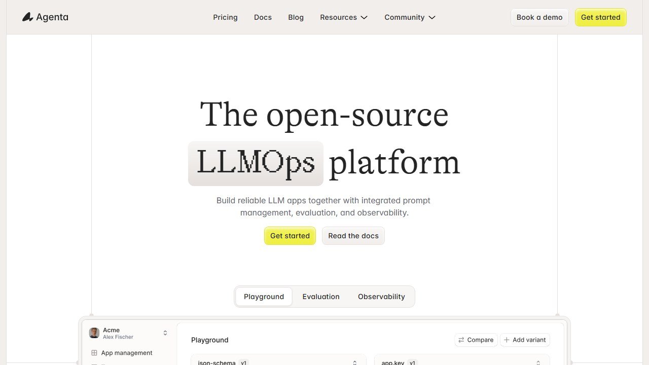 Agenta LLMOps platform homepage