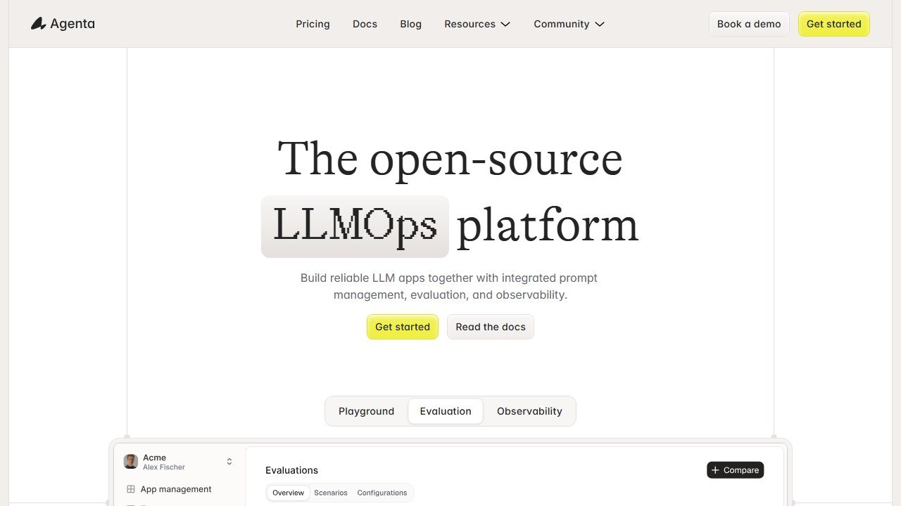 Agenta LLMOps platform homepage