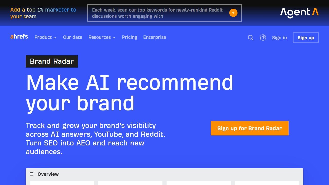 Ahrefs Brand Radar homepage screenshot 2026