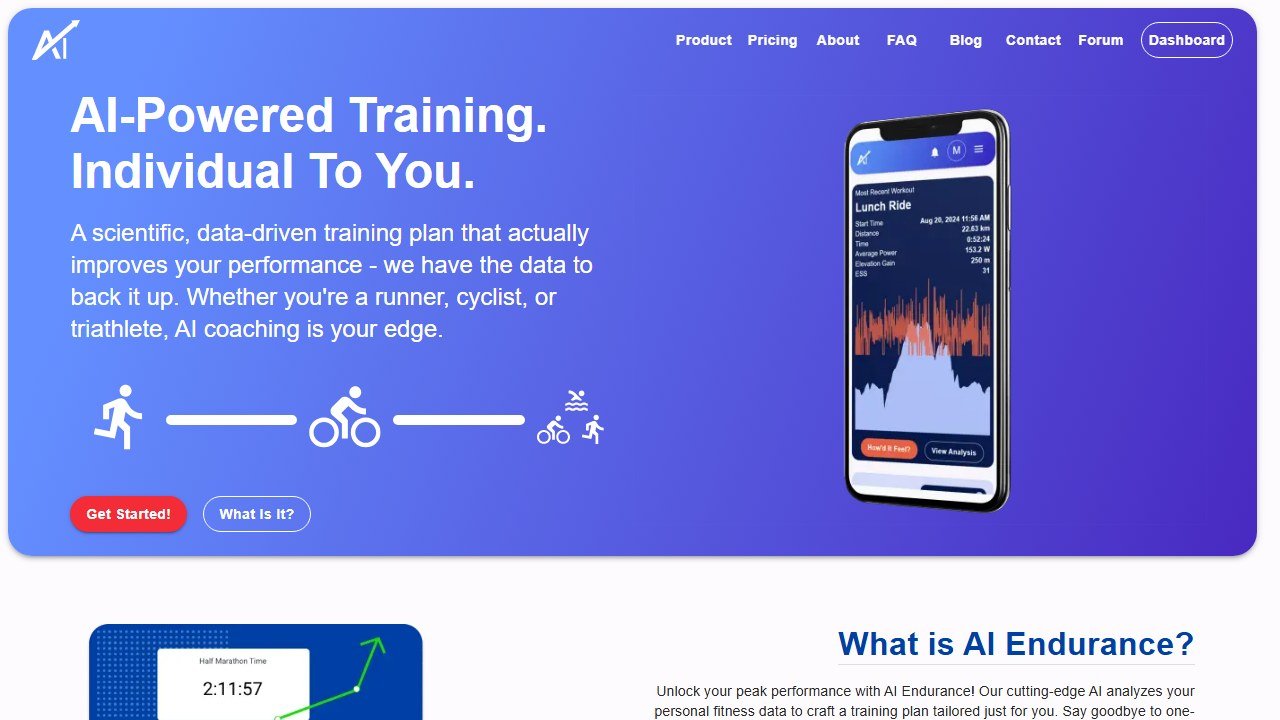 AI Endurance training homepage