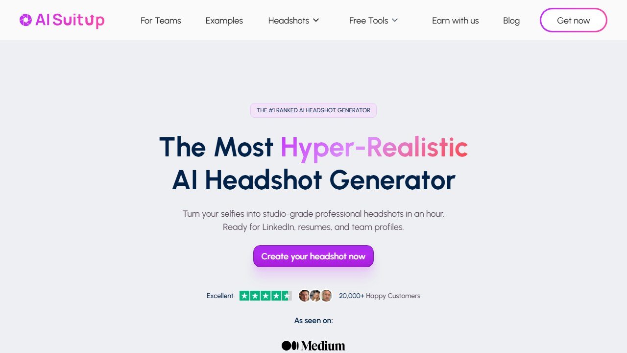 AI SuitUp headshot generator homepage