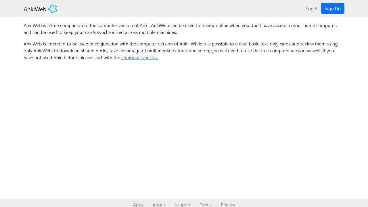 Anki spaced-repetition flashcards homepage