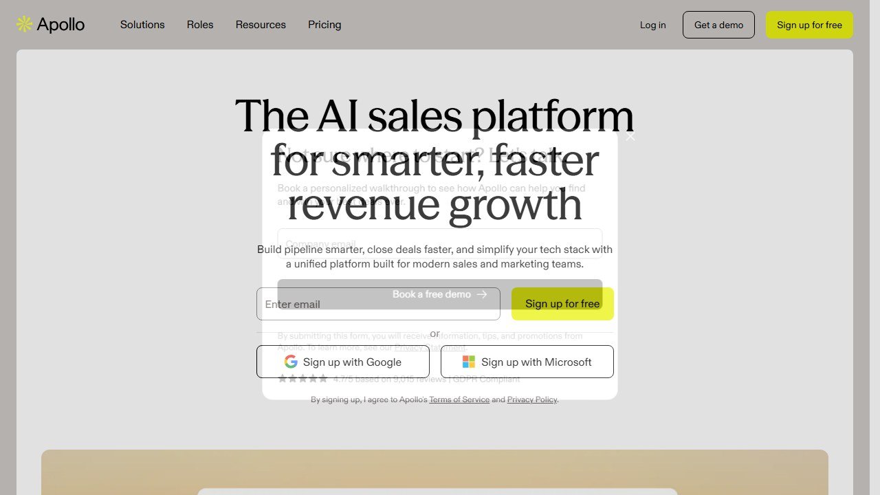 Apollo.io sales intelligence homepage