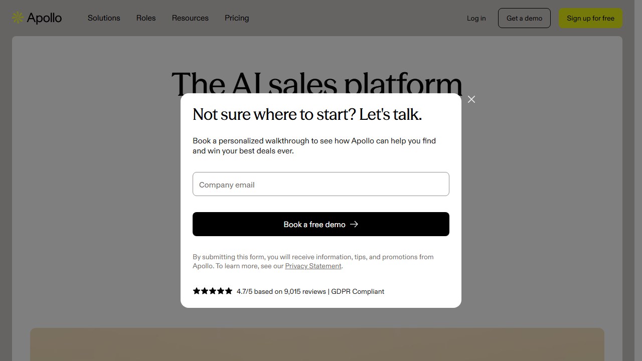 Apollo.io homepage screenshot