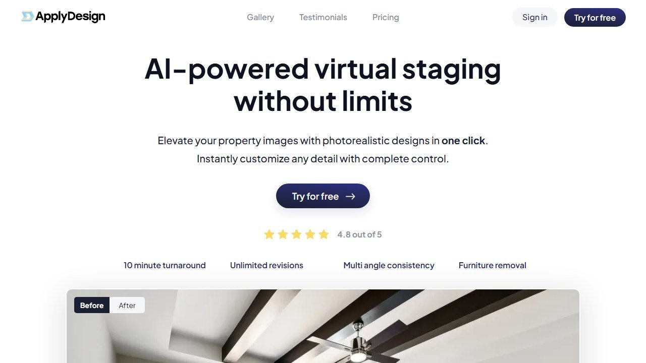 ApplyDesign AI virtual staging homepage