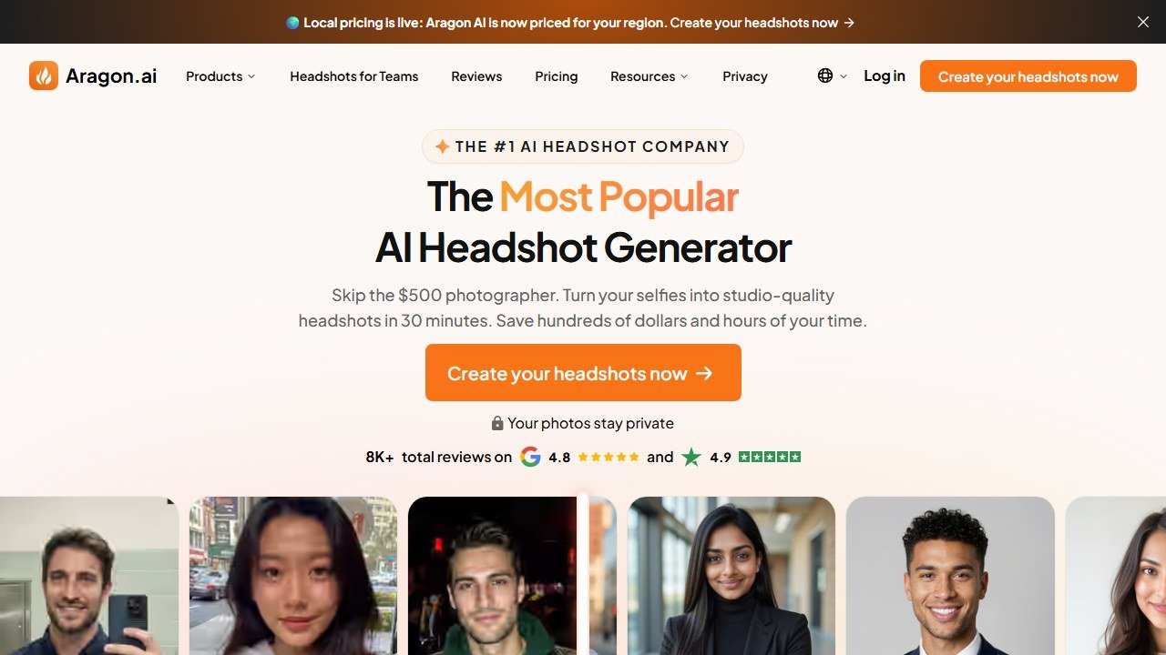 Aragon AI headshot generator homepage