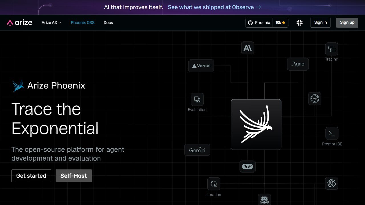 Arize Phoenix LLM tracing homepage