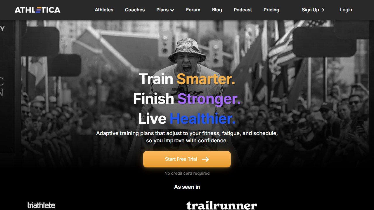 Athletica homepage and interface