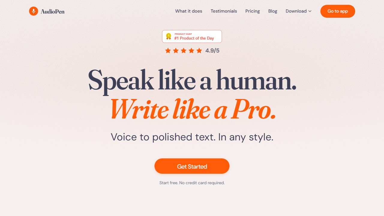 AudioPen homepage and interface