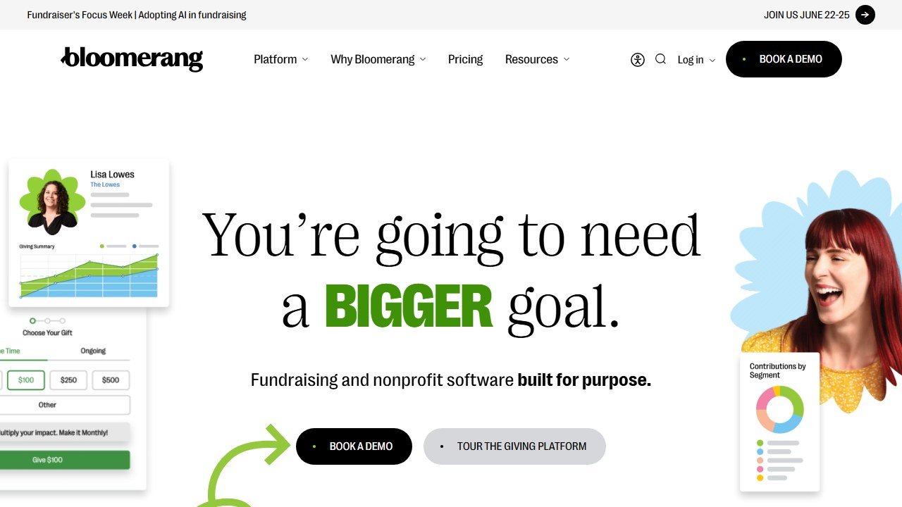 Bloomerang donor management CRM homepage interface