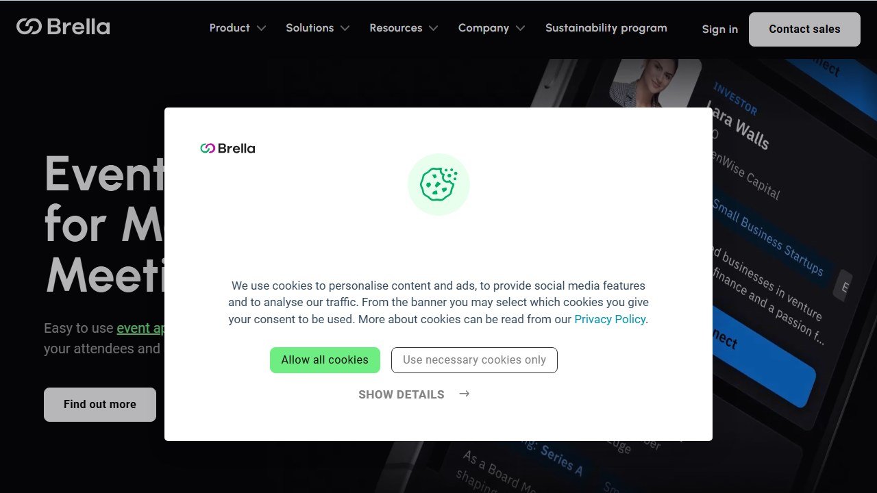 Brella event networking homepage
