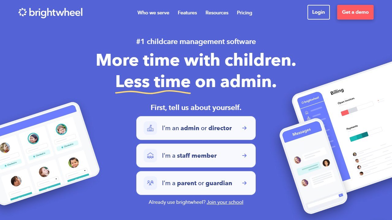 Brightwheel childcare app homepage