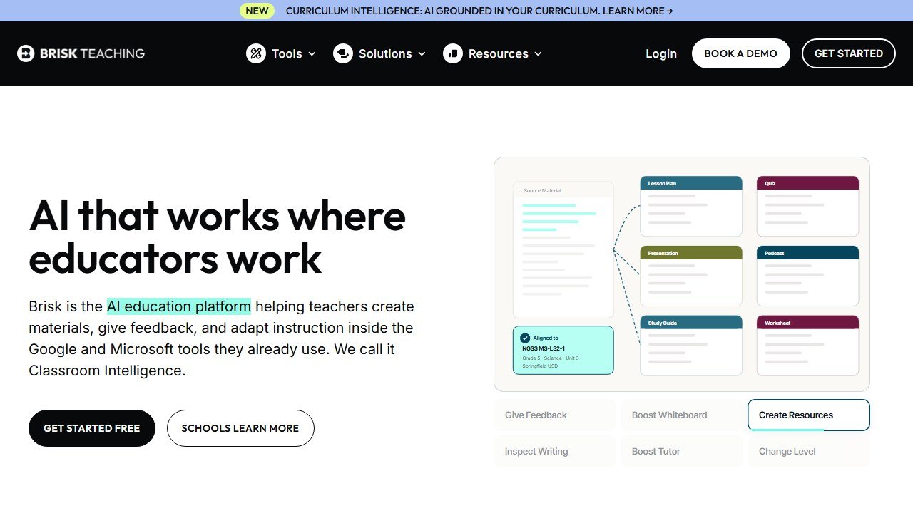 Brisk Teaching Chrome extension homepage for teachers