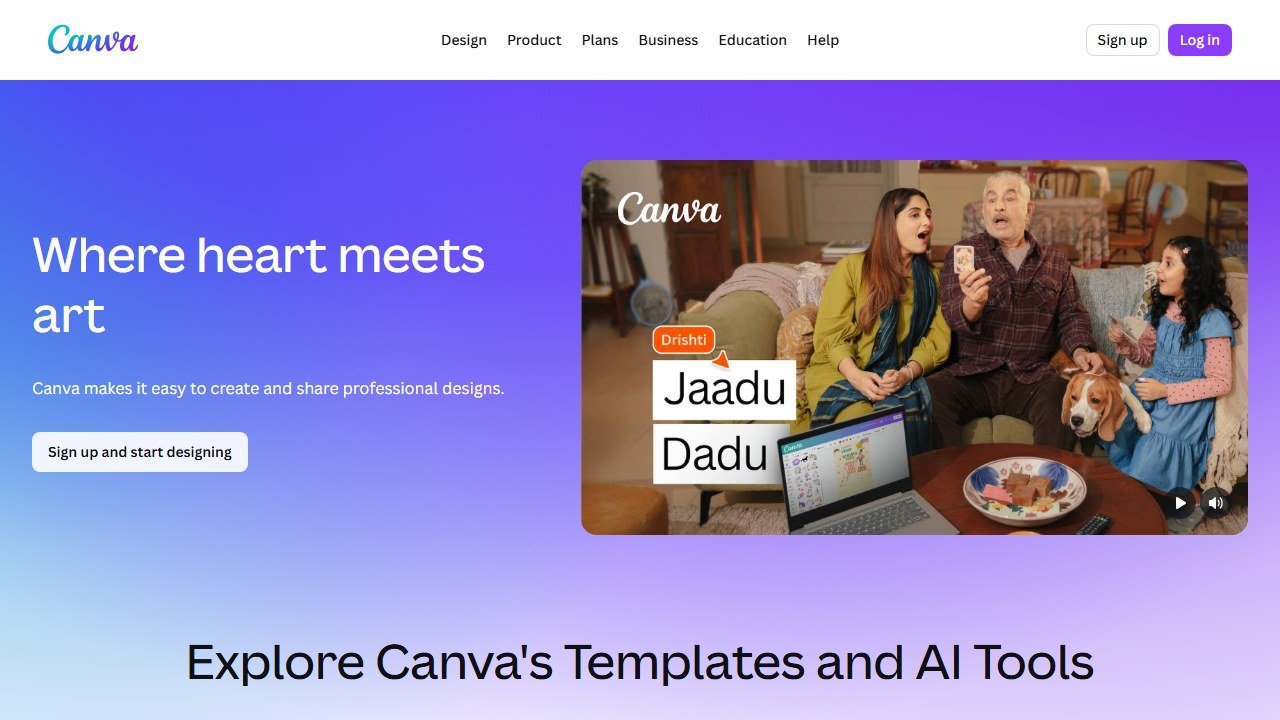 Canva design tool homepage