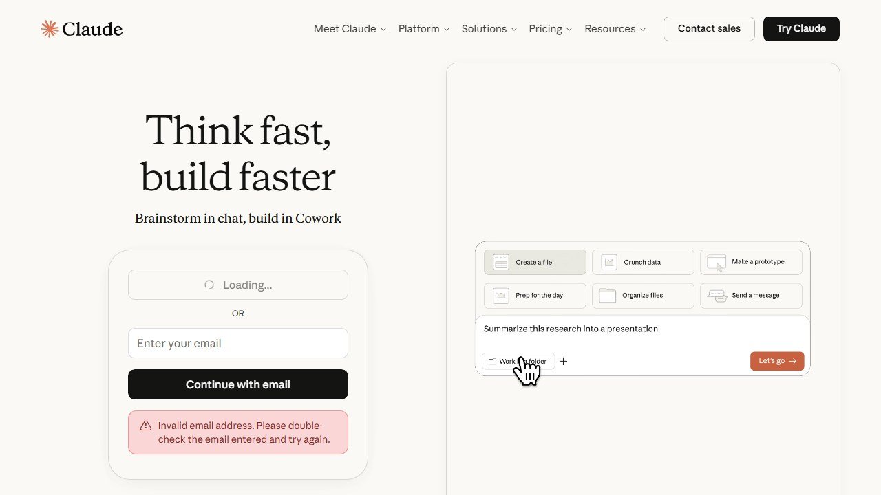 Claude homepage(claude.ai)