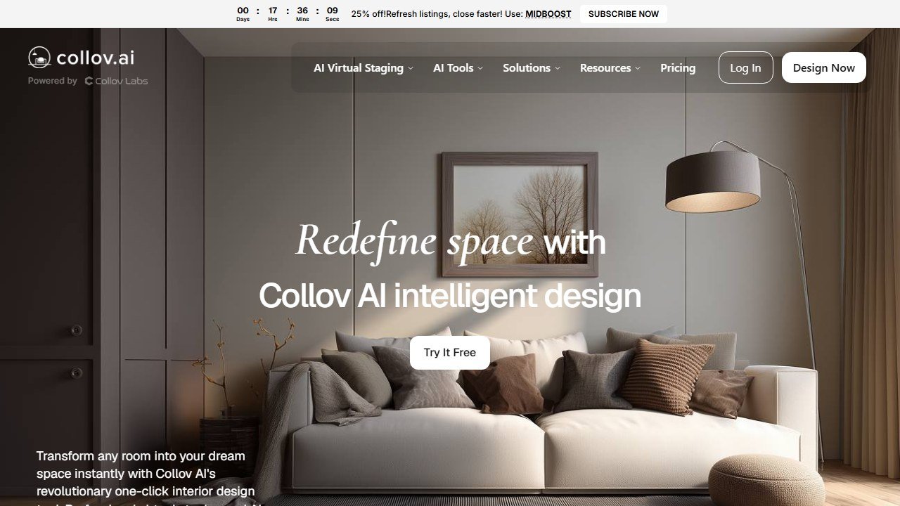 Collov AI interior design tool homepage