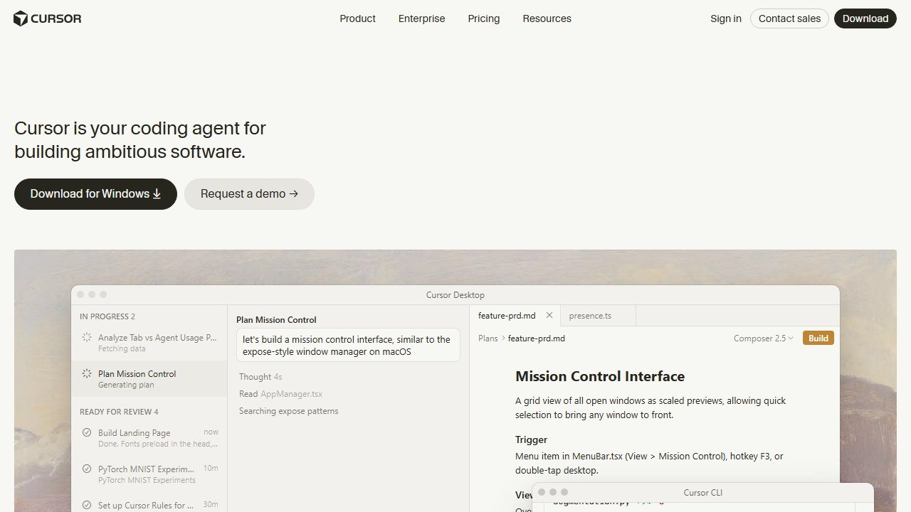 Cursor AI code editor homepage