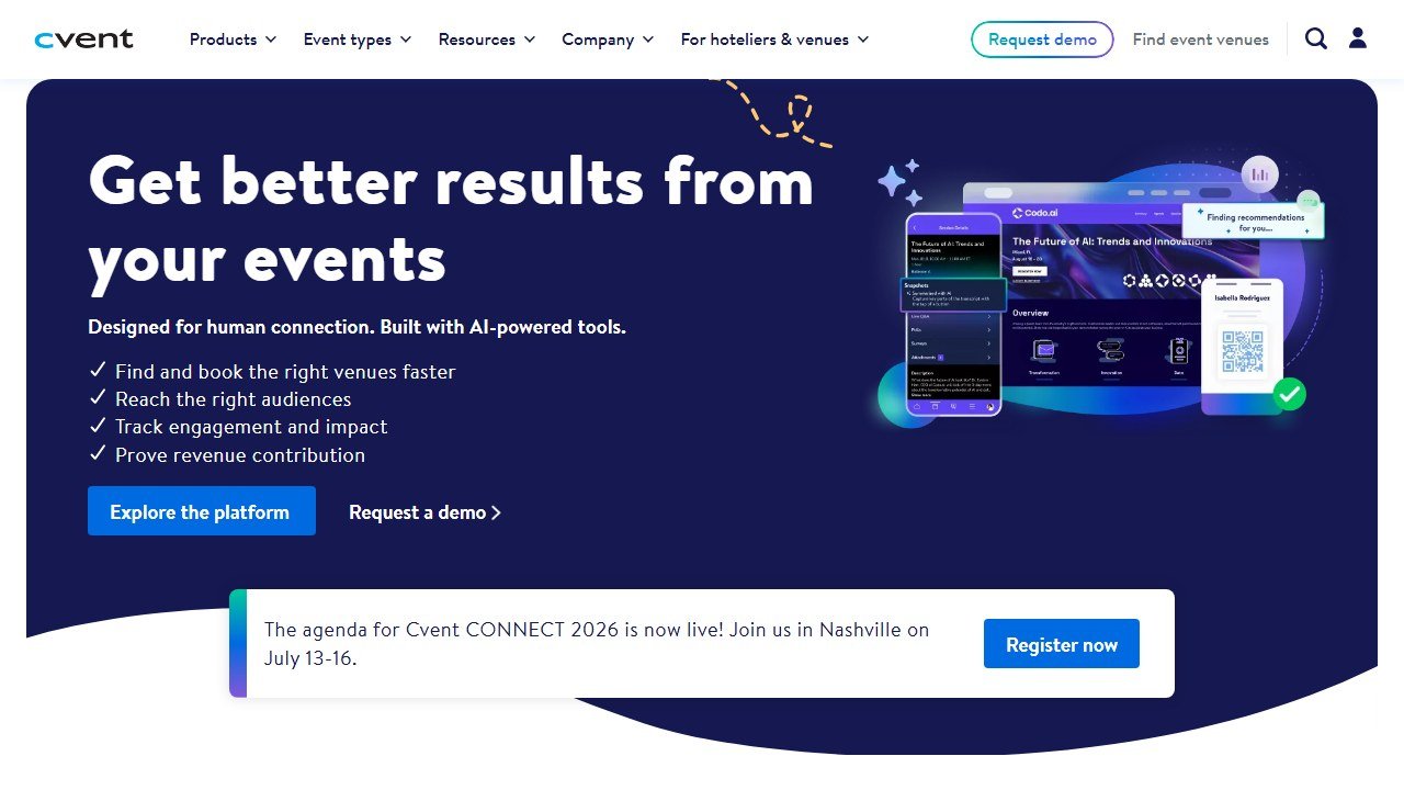 Cvent event management homepage
