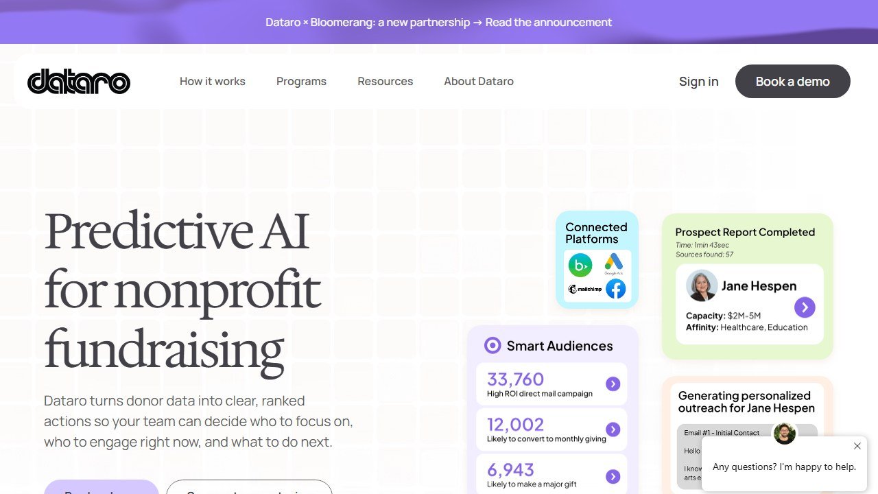 Dataro homepage screenshot