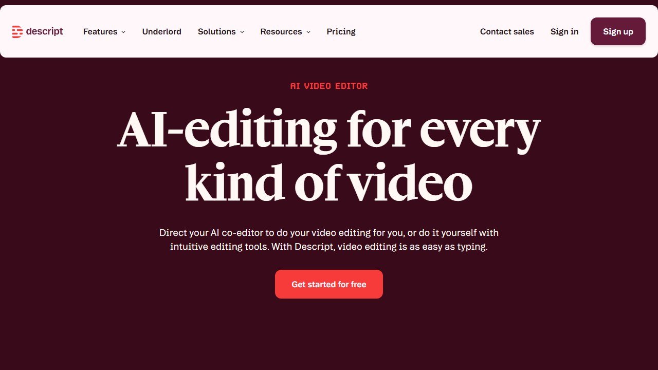 Descript audio and video editor homepage