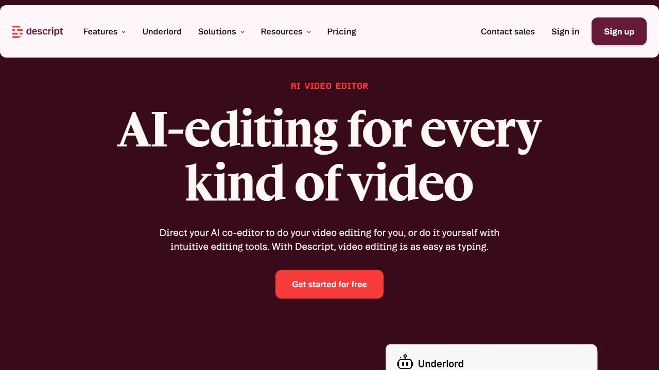 Descript audio and video editor homepage