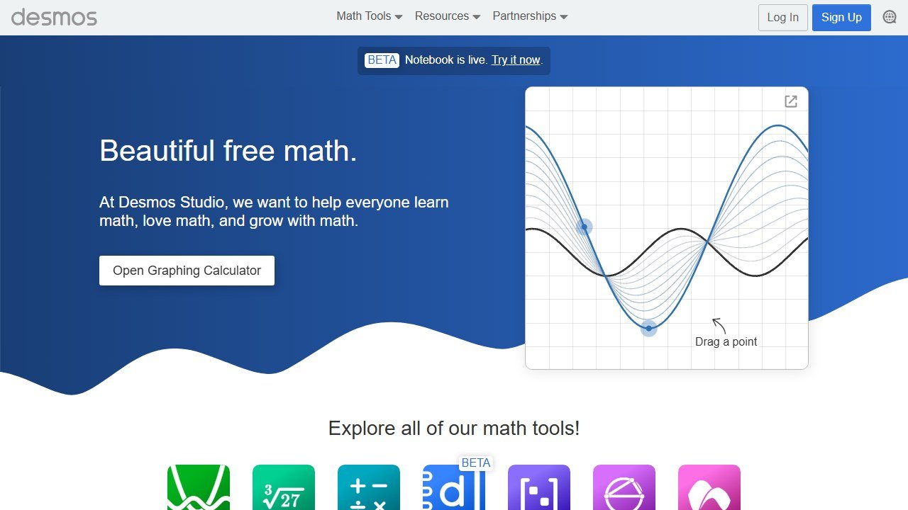 Desmos graphing calculator homepage