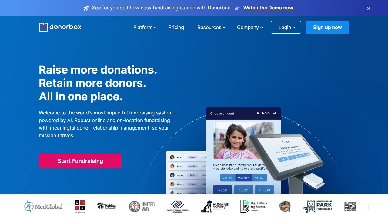 Donorbox nonprofit donation platform homepage interface