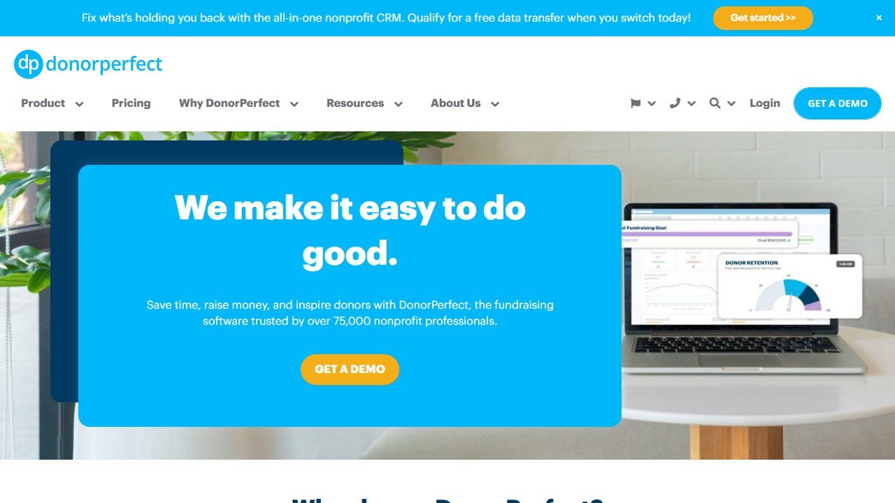 DonorPerfect fundraising CRM homepage interface