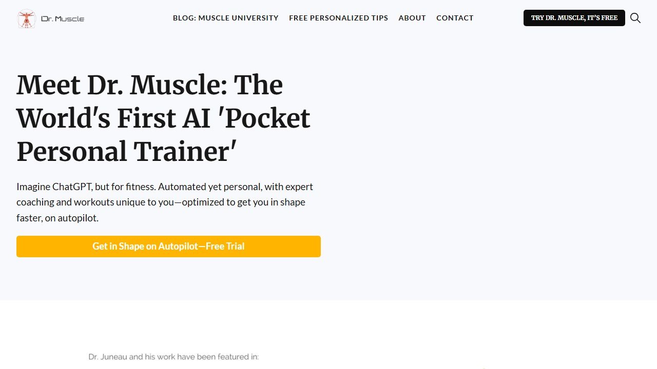 Dr. Muscle homepage and interface