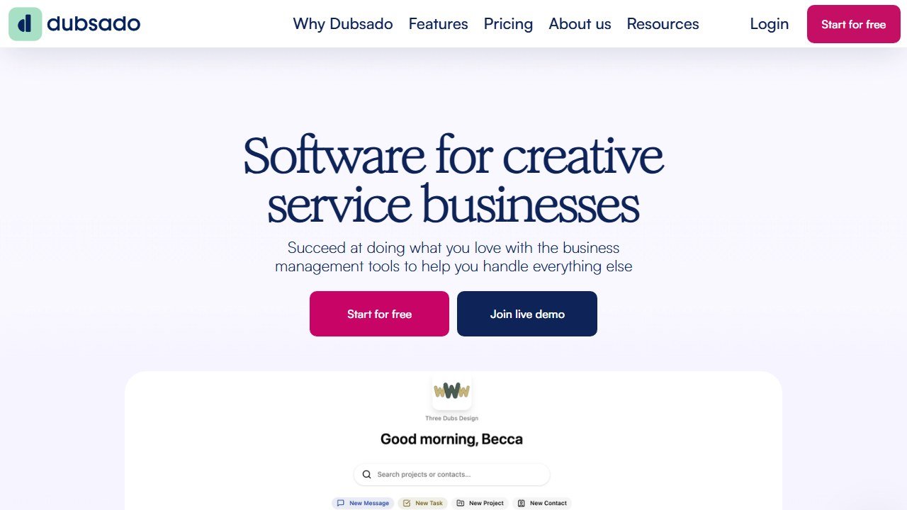 Dubsado business management homepage