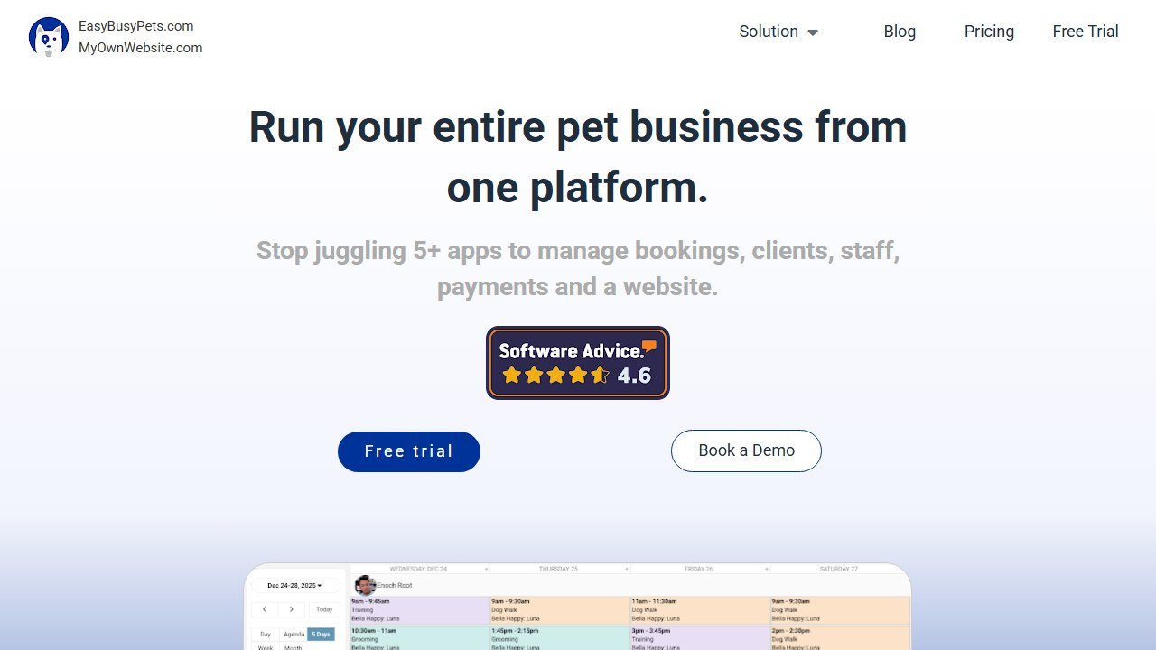 Easy Busy Pets software homepage