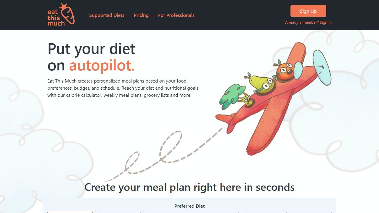 Eat This Much AI meal plan generator homepage interface