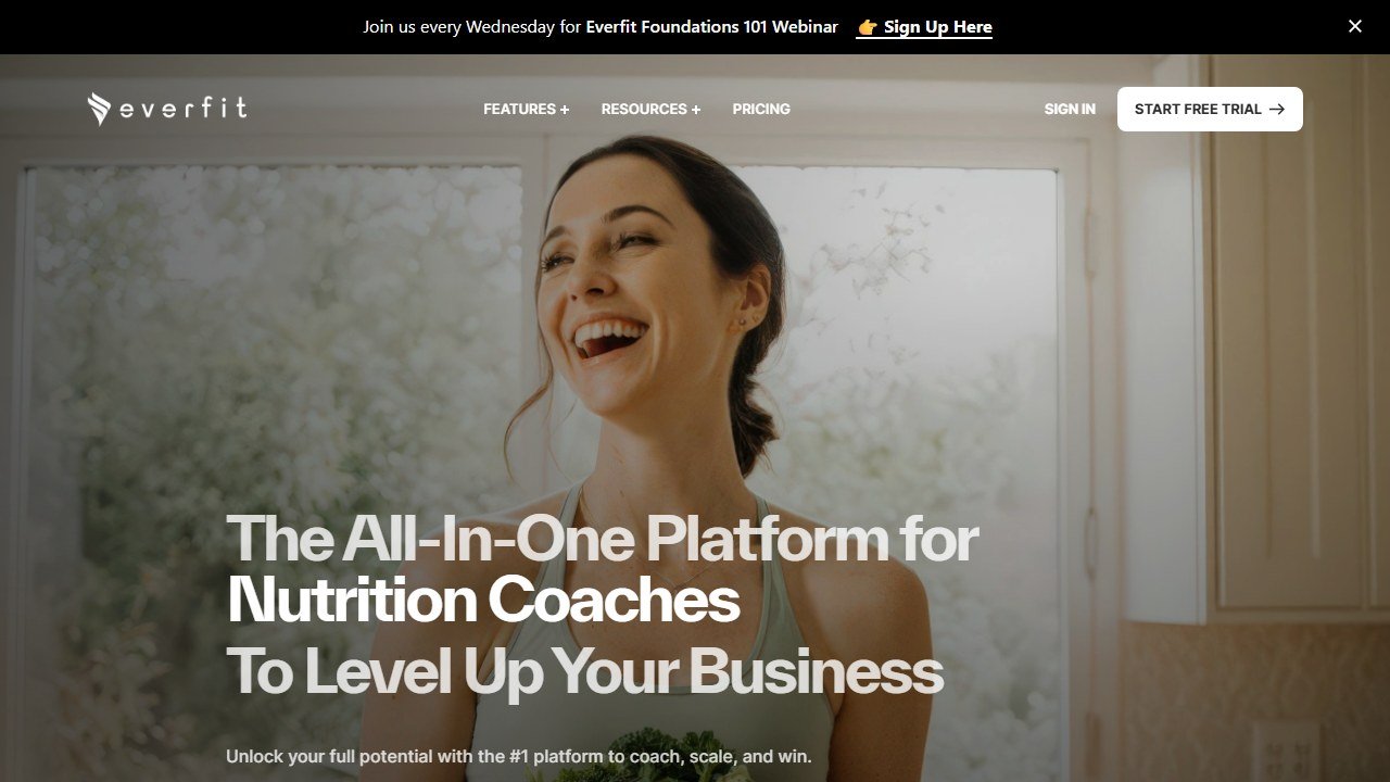 Everfit fitness coaching platform homepage interface