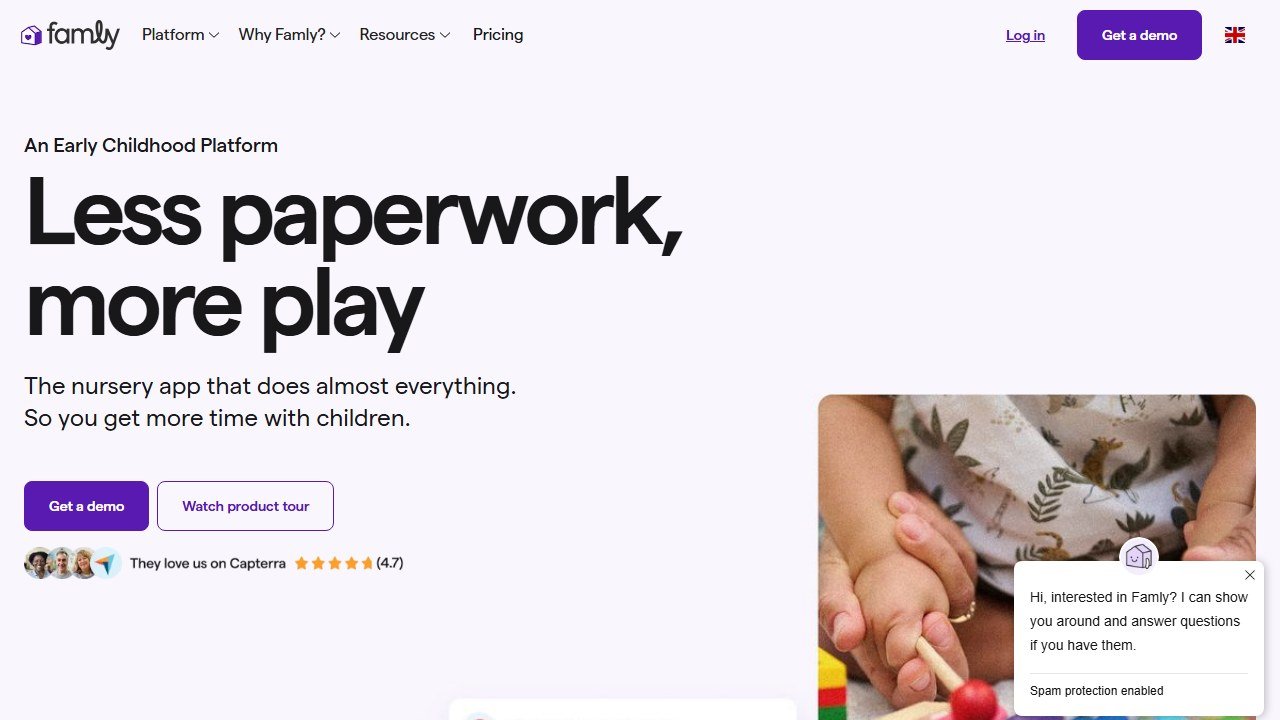 Famly childcare platform homepage