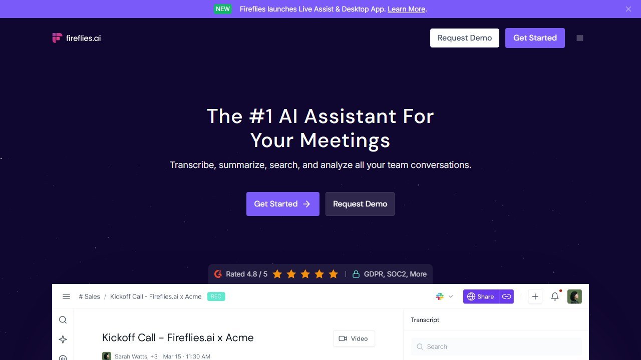 Fireflies.ai meeting notes homepage