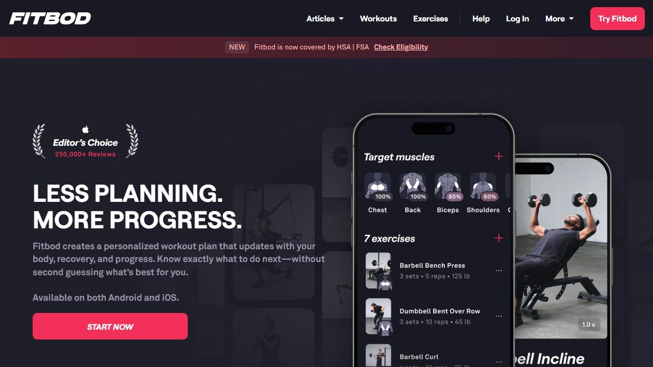 Fitbod workout app homepage