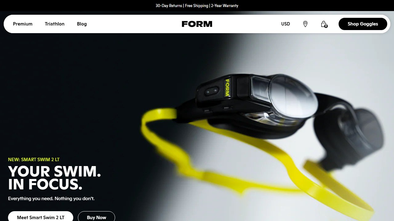 FORM smart swim goggles homepage
