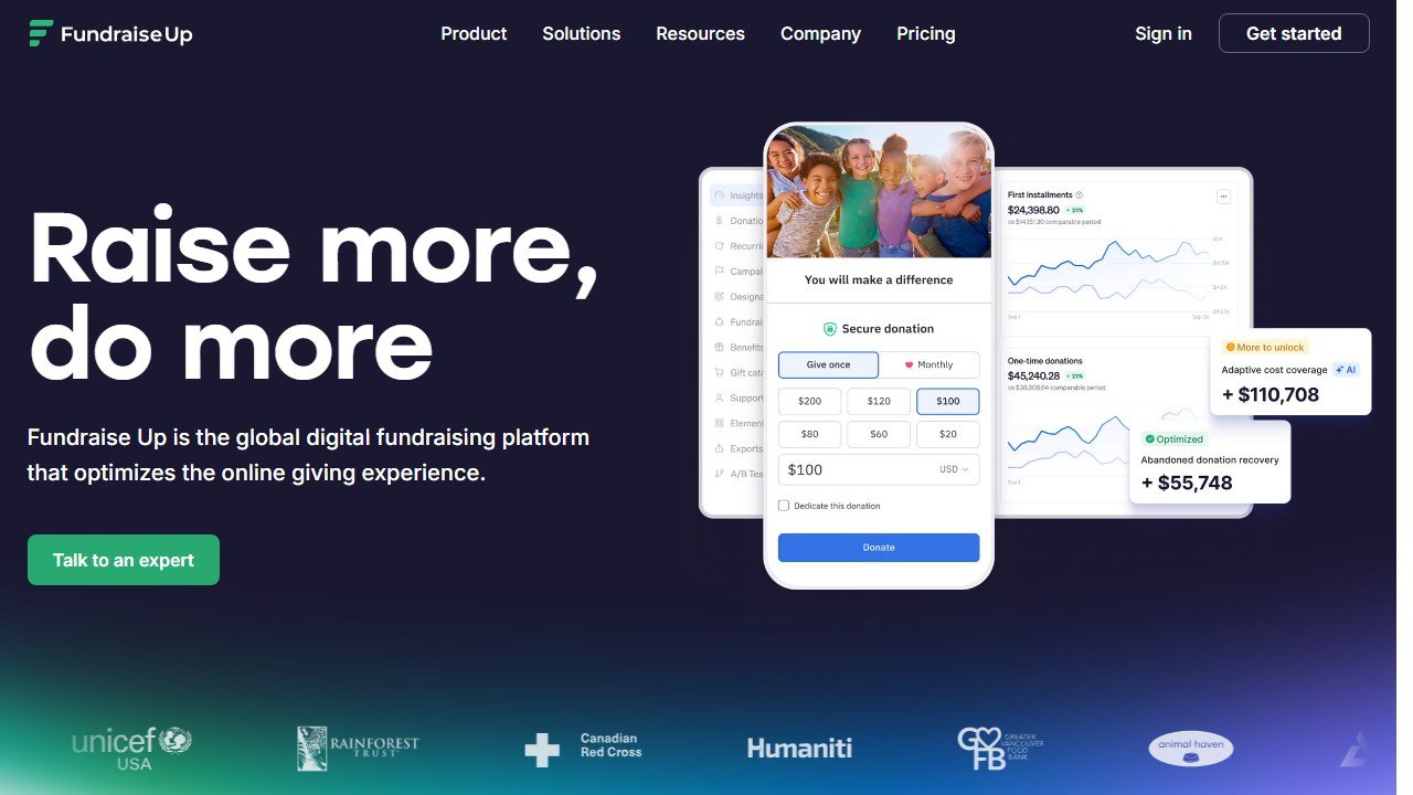 Fundraise Up homepage