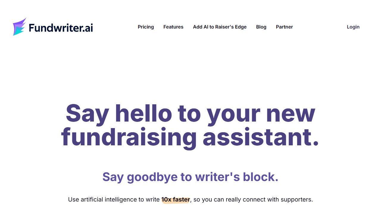 Fundwriter AI fundraising writing tool homepage