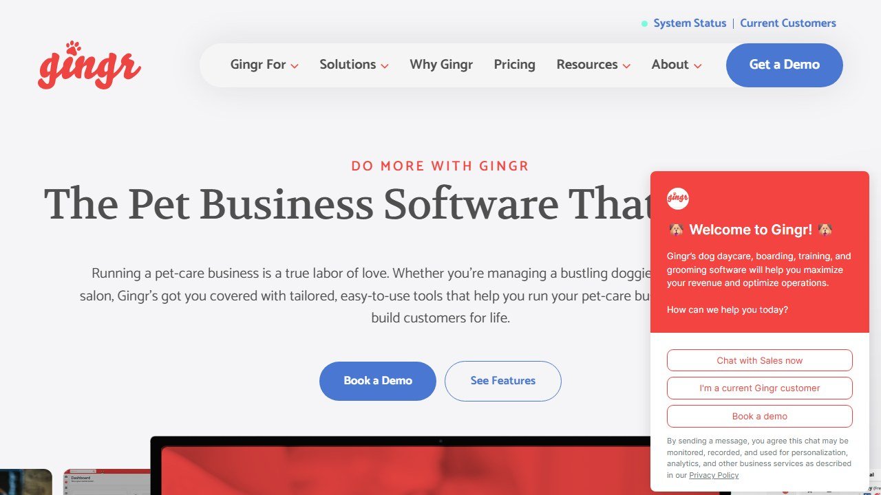 Gingr pet-business software homepage