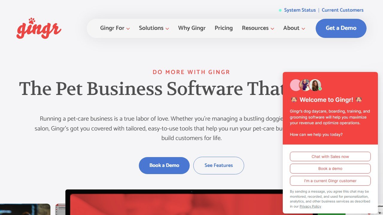 Gingr pet-business software homepage